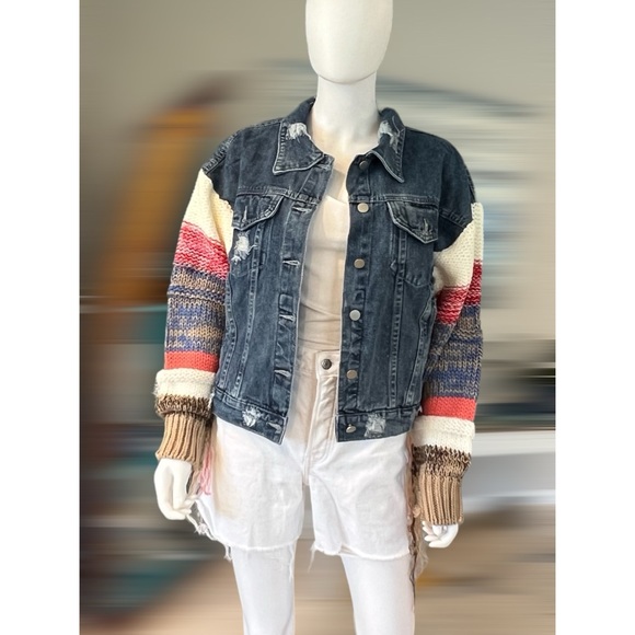 Denim crochet sleeve Jean jacket S M L - Picture 5 of 9